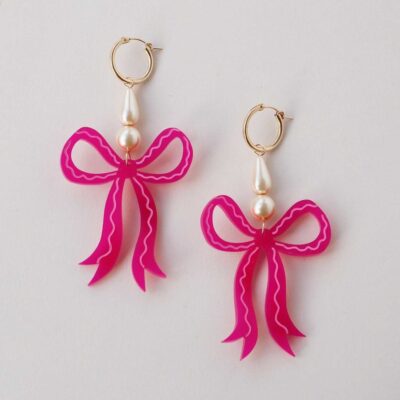 Earrings Wolf & Moon  | Bow Statement Hoops In Magenta