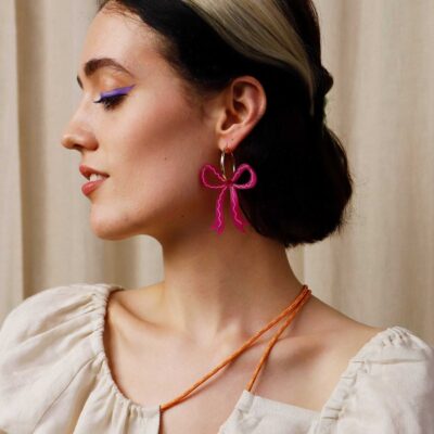 Earrings Wolf & Moon  | Bow Hoops In Magenta